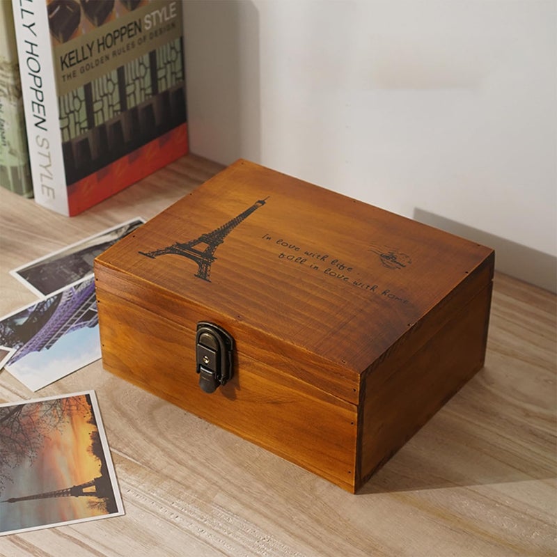 VKSG Vintage Wooden Storage Box with Hinged Lid Decorative Wood Jewelry Makeup Boxes Organizer (8.65 x 5.5 x 4 inch) - Image 2